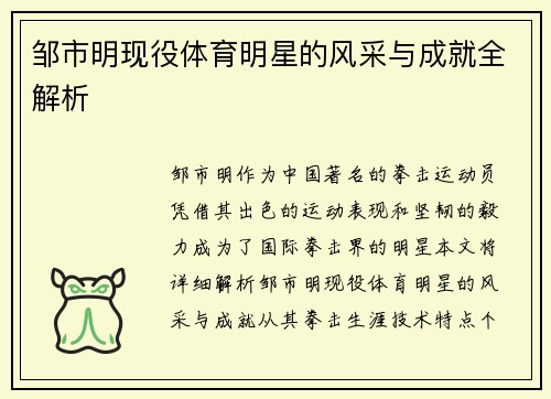 邹市明现役体育明星的风采与成就全解析