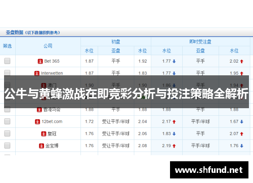 公牛与黄蜂激战在即竞彩分析与投注策略全解析